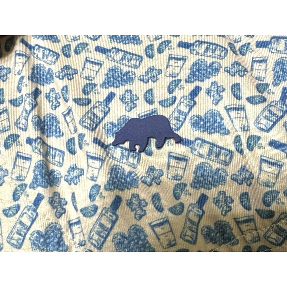Onward Reserve Performance Polo Shirt L Cream Blue Wine Drinks Grapes Print AOP